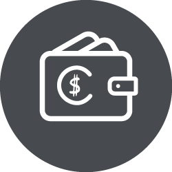 Ikona przedstawiająca portfel z dolarem.